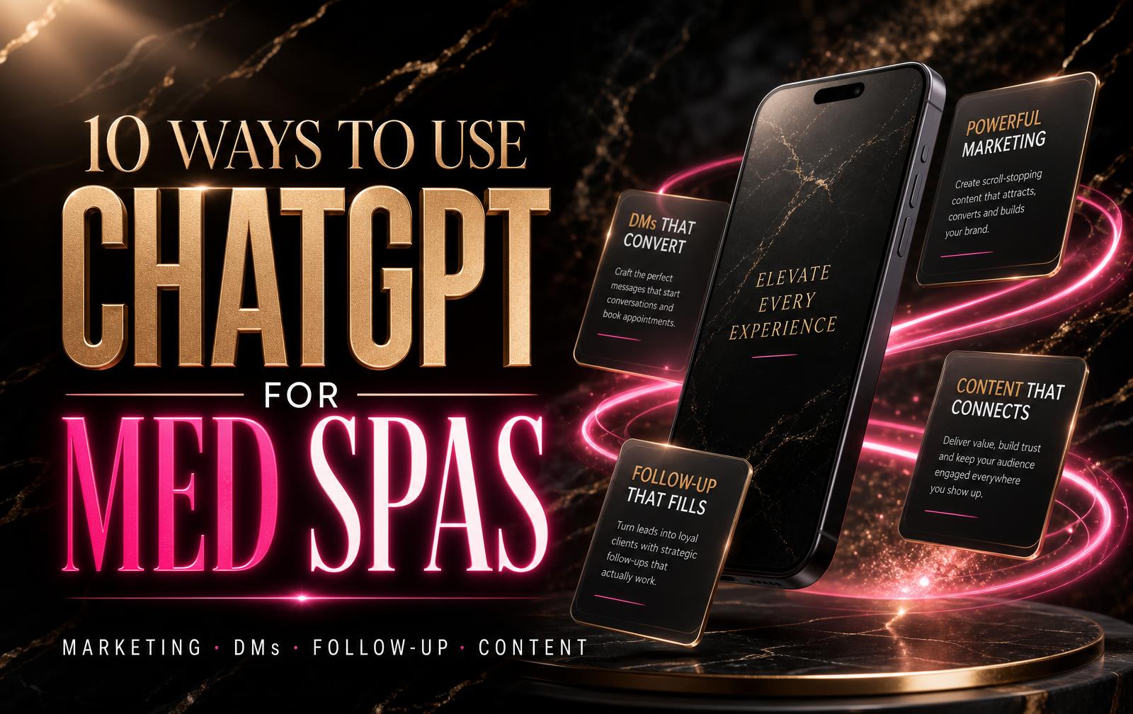 10 ways to use ChatGPT for med spas — marketing, DMs, follow-up and content editorial cover by Face The Beauty AI